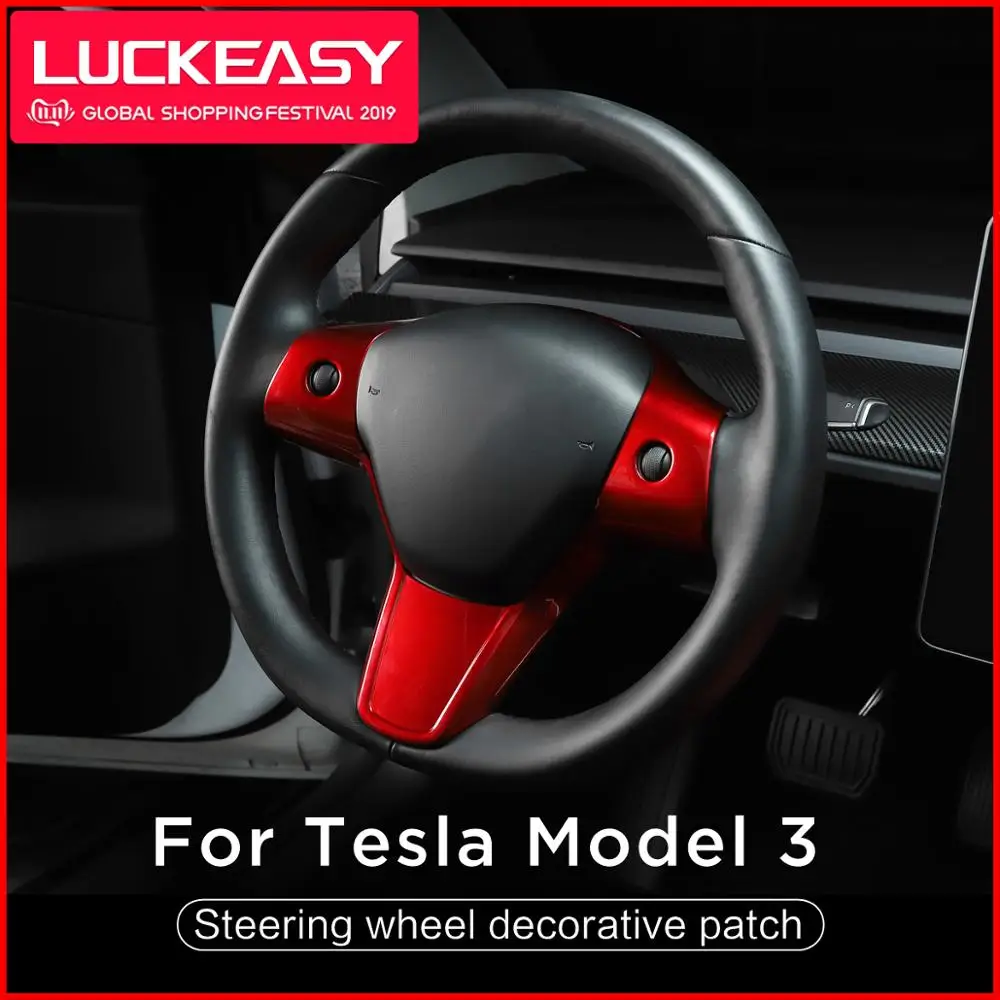 LUCKEASY Автомобильный руль декоративная заплатка для Tesla модель 3 ABS рулевое колесо аксессуары декоративная рамка патч красный/белый