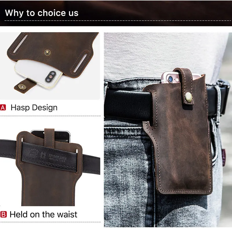

Waist Bag Men Cellphone Loop Holster Case Outdoor Climbing Travel PU Leather Bag Equipment For 5.5-6.7 Samsung 4.7-5.8 Iphone