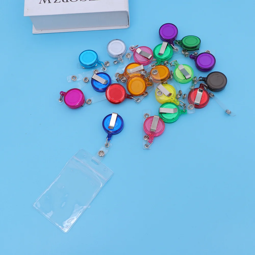 

20PCS Buckle Chest Rope Stretching Documents Clip Badge Work Badge Clip with 20PCS ID Badge Holder Pass Pouch Case (Random Color