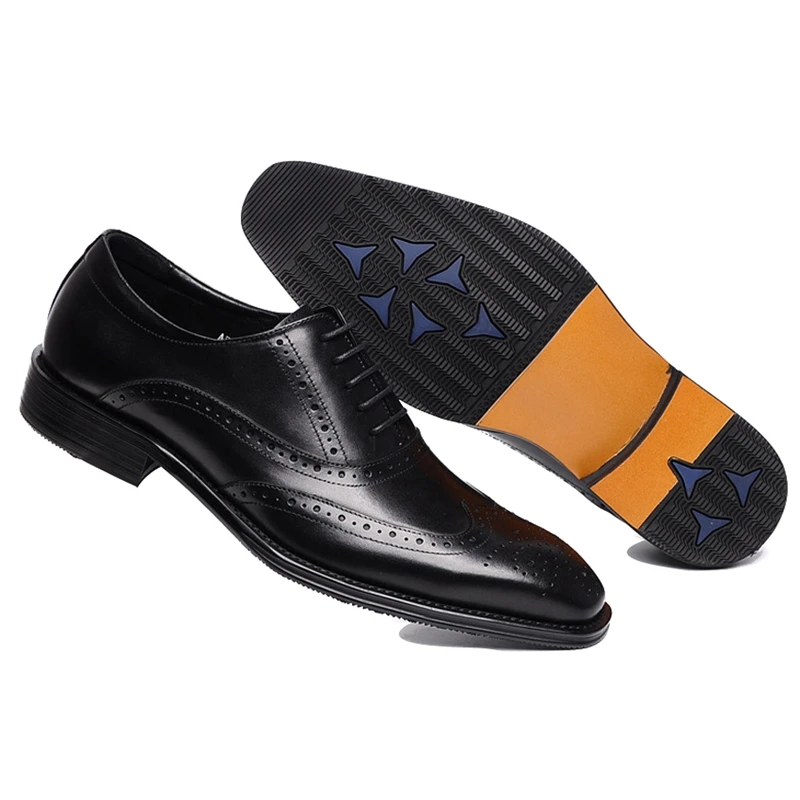 

Summer Genuine Leather Man Formal Dress Wingtip Brogues Shoes Vintage Pointed Toe Laces Handmade Men's Breathable Oxfords WF114