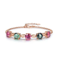 natural 6mm red green tourmaline gemstone bracelet for women rose gold plated zircon diamond bracelet hand chain fine jewelry