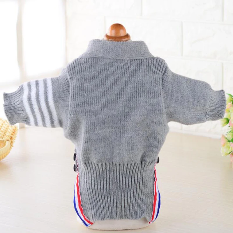 Stripe Pet Dog Cardigan Sweaters Coat With Button Autumn Winter Dogs Bat shirt Clothes British Style Cat Knitwear For Chihuahua | Дом и сад