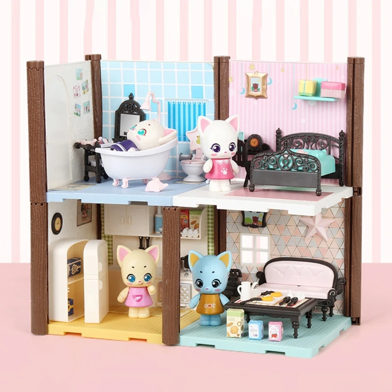 

Simulation House Kitchen Living Room Bedroom Bathroom Set Children Pretend Play Toy for Kids Girls