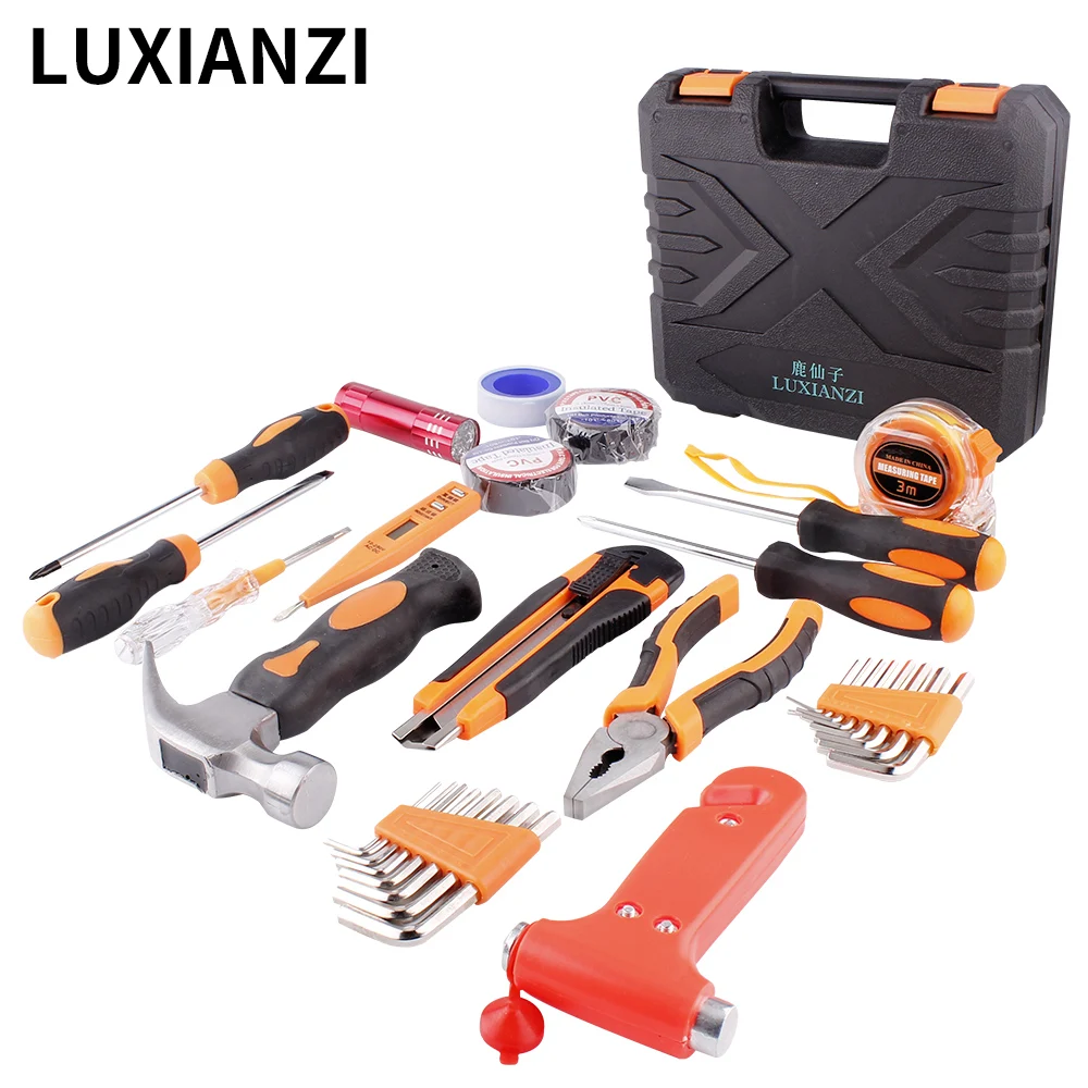 

LUXIANZI Home Hand Tool Kit Plastic Toolbox Screwdriver Pliers Knife Professional Bicycle Car General Household Repair Tool Set