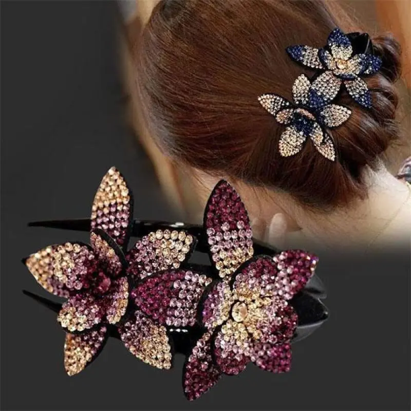 

Rhinestone Double Flower Hair Clip Hair Crystal Peals Hair Combs Female Elegant Beads Hairgrip Handmade Fashion Hair Accessories