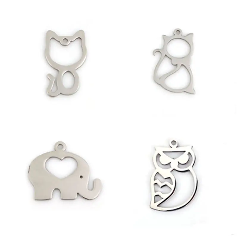 1 шт. подвески из нержавеющей стали для животных силуэт сова кошка слон животное