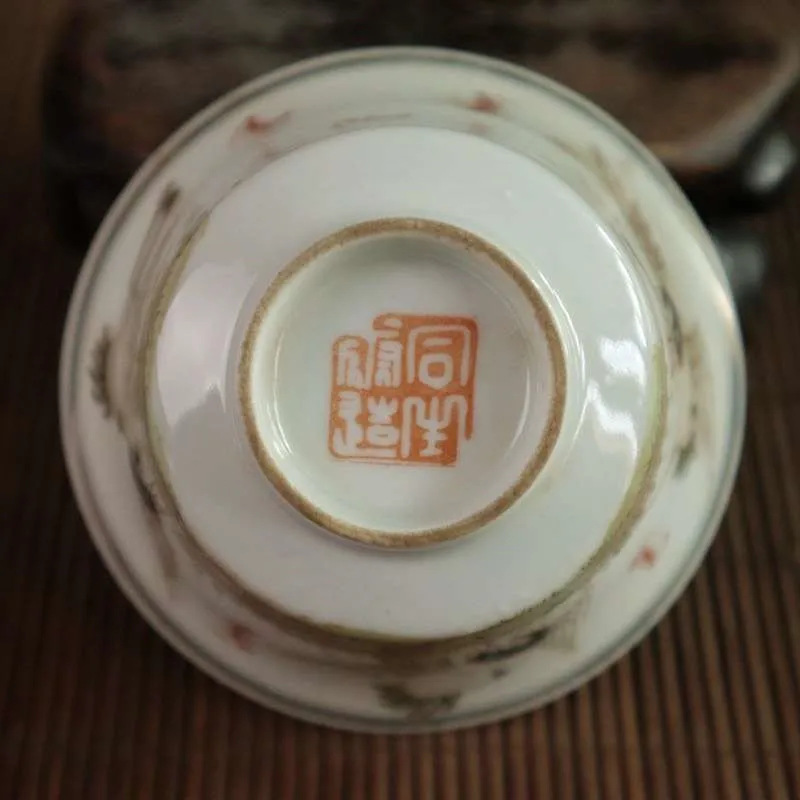 

A Set 4 Pcs Golden Light Crimson Color Crane Pattern Jingdezhen Ceramics Tea Bowl Porcelain Teacup With Cover Home Decoration