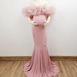 Стрейчевое платье макси для фотосъемки, длинное цветочное Тюлевое платье для беременных, Хлопковое платье для беременных женщин, реквизит для фотосъемки для будущей мамы