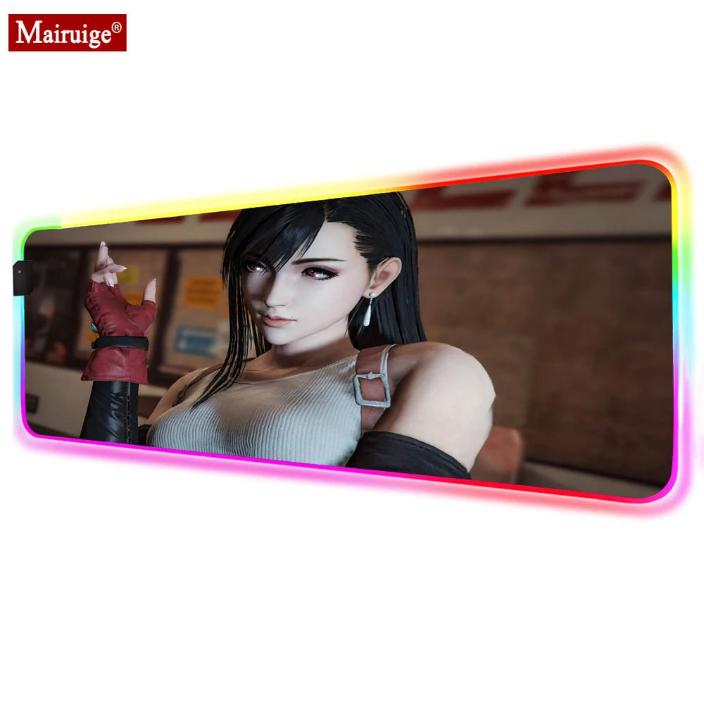 

Tifa Lockhart Computer Persona Led Mousepad RGB Geme Mouse Pad Animel Gaming Desk Mats for Laptop Table Pads Mat Mouse 900x400cm