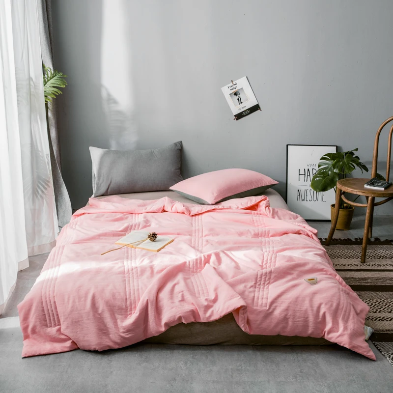 

New Stripe Quilted Summer Comforter Blue Air Condition Patchwork Washed Cotton Grey Green Blanket 150*200m 200*230 Home Textile