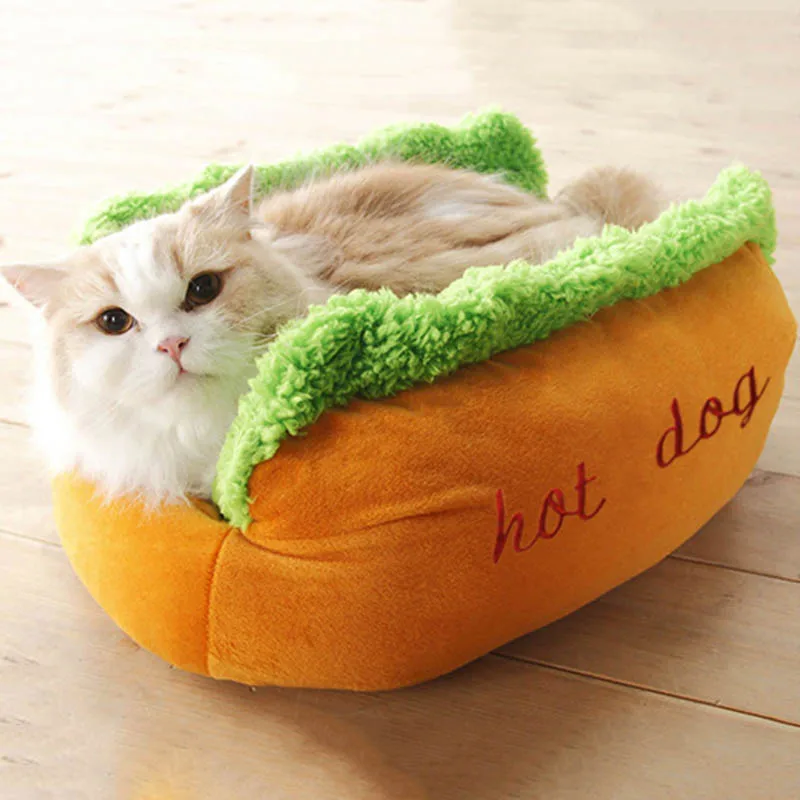 

Adorable Hot Dog Shape Pet Kennel Washable Warm Puppy Kitty Nest Pet Supplies E7
