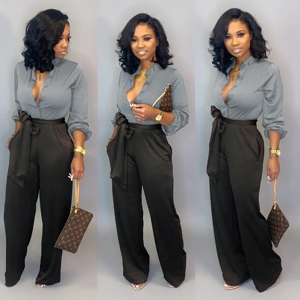 Комбинезон женский прямой с отложным воротником из 2 предметов для офиса 2020 |