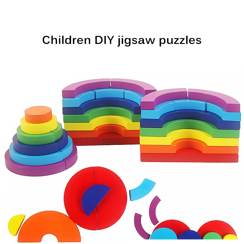 

Kids Wooden Rainbow Geometric Shape Puzzle Stack Toy Baby Building Blocks Educational Montessori Toys Thinking Training Game Toy