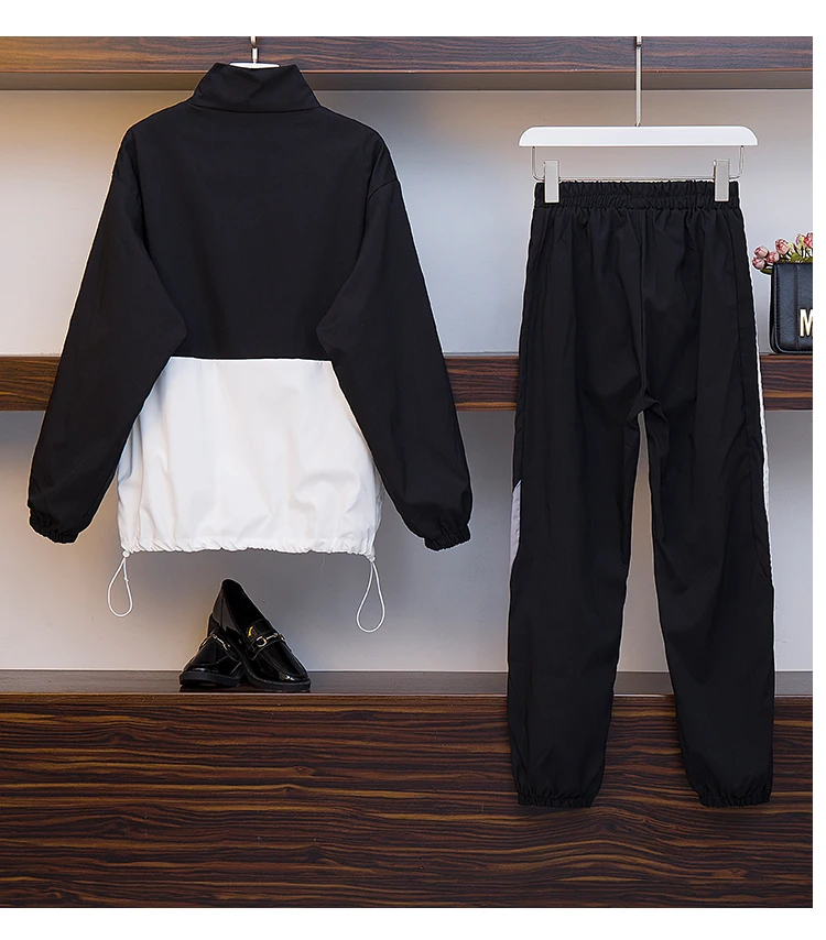 Женский спортивный костюм куртка со стоячим воротником и штаны свободный