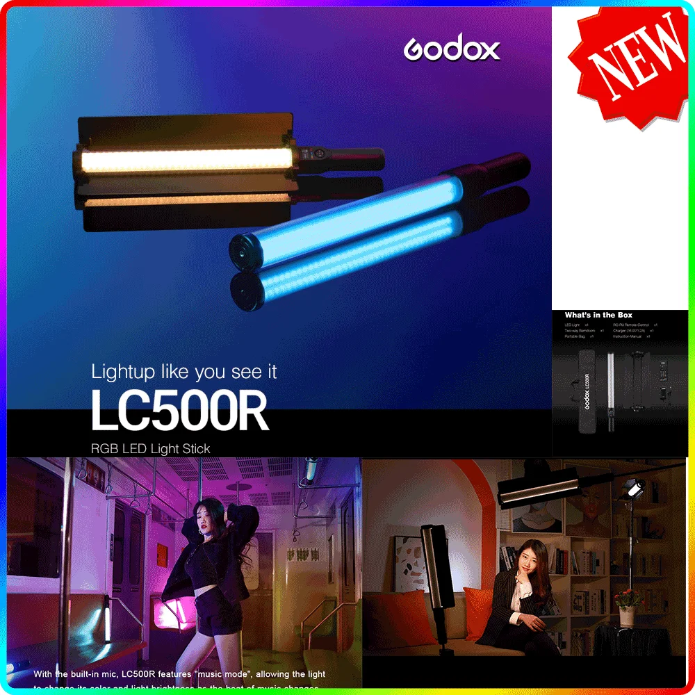 

Godox LC500R 2500K-8500K Bi-Color Full Color RGB LED Light Stick Lighting Effects CRI 96 TLCI 98 with Remote Control