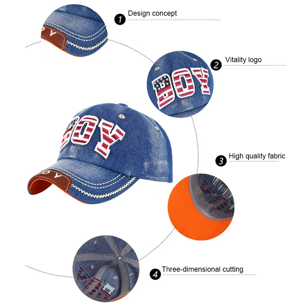 Детская джинсовая бейсбольная кепка для мальчиков бейсболка летняя уличная