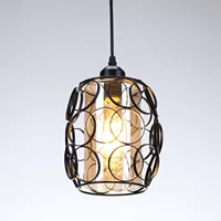 Vintage Pendent Light Amber Glass Hollow Black Metal E27 Ceiling Hanging Light Kitchen Island Chandelier Drop Lamp Oval Shape