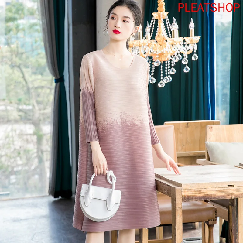 

Miyake Pleated Large Size Dress 2020 Spring New Style WOMEN 'S Dress Mid-length A- line dresses vestido women clothes elegant