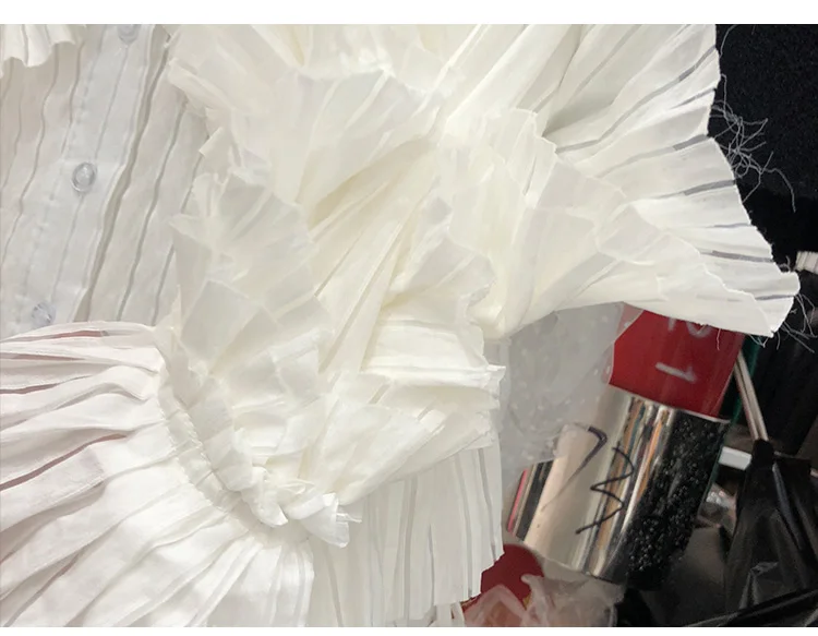 

Ruffled Blouse for Women 2020 Autumn New Korean Fashion Chic Stand Collar Long Sleeve Pleated Shirt Lady's Stripes Tops Blusas