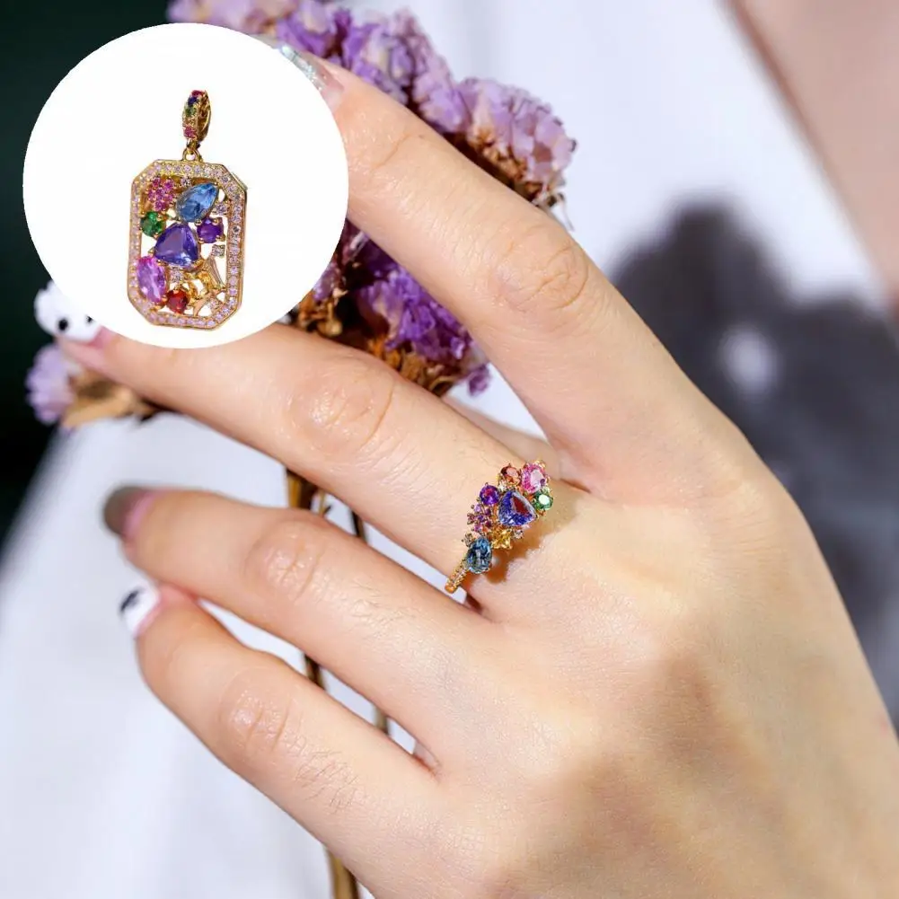 

Chic Women Ring Exquisite Multi-color Women Ring Necklace Pendant Jewelry Lady Ring Pendant Ring Decor