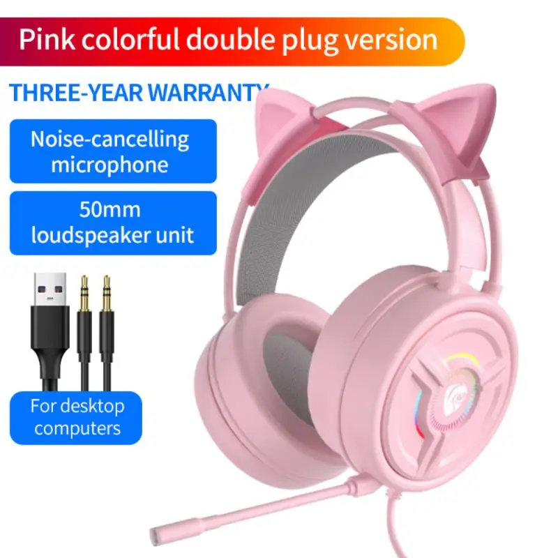 

New PSH-200 Cat Ear Over-head Earphones Wired Stereo Gaming Headset With High Sound Quality Colorful Atmosphere Light Effect2