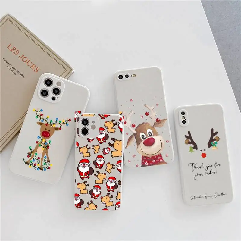 

Christmas Elk Santa Claus Phone Case Candy Color for iPhone 6 7 8 11 12 s mini pro X XS XR MAX Plus