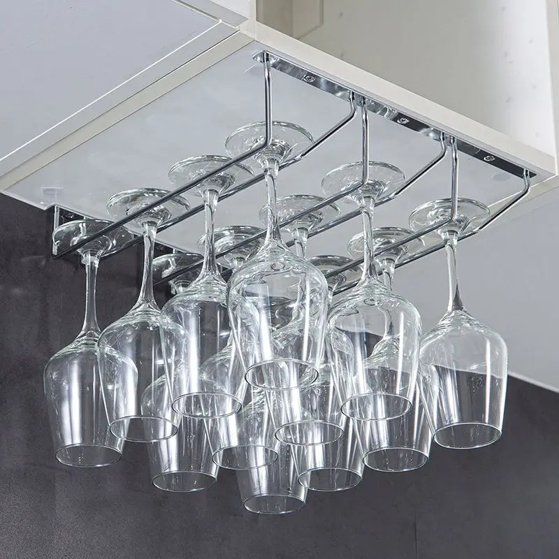 

ORZ Wine Glass Holder Under Shelf Metal Hanging Stemware Rack 2 / 3 Rows Champagne Bordeaux Glass Storage Hanger