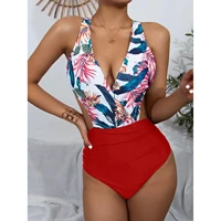 floral print one piece women swimsuits push up halter sexy bodysuit bathing suits high waist backless bikini 2021 monokini