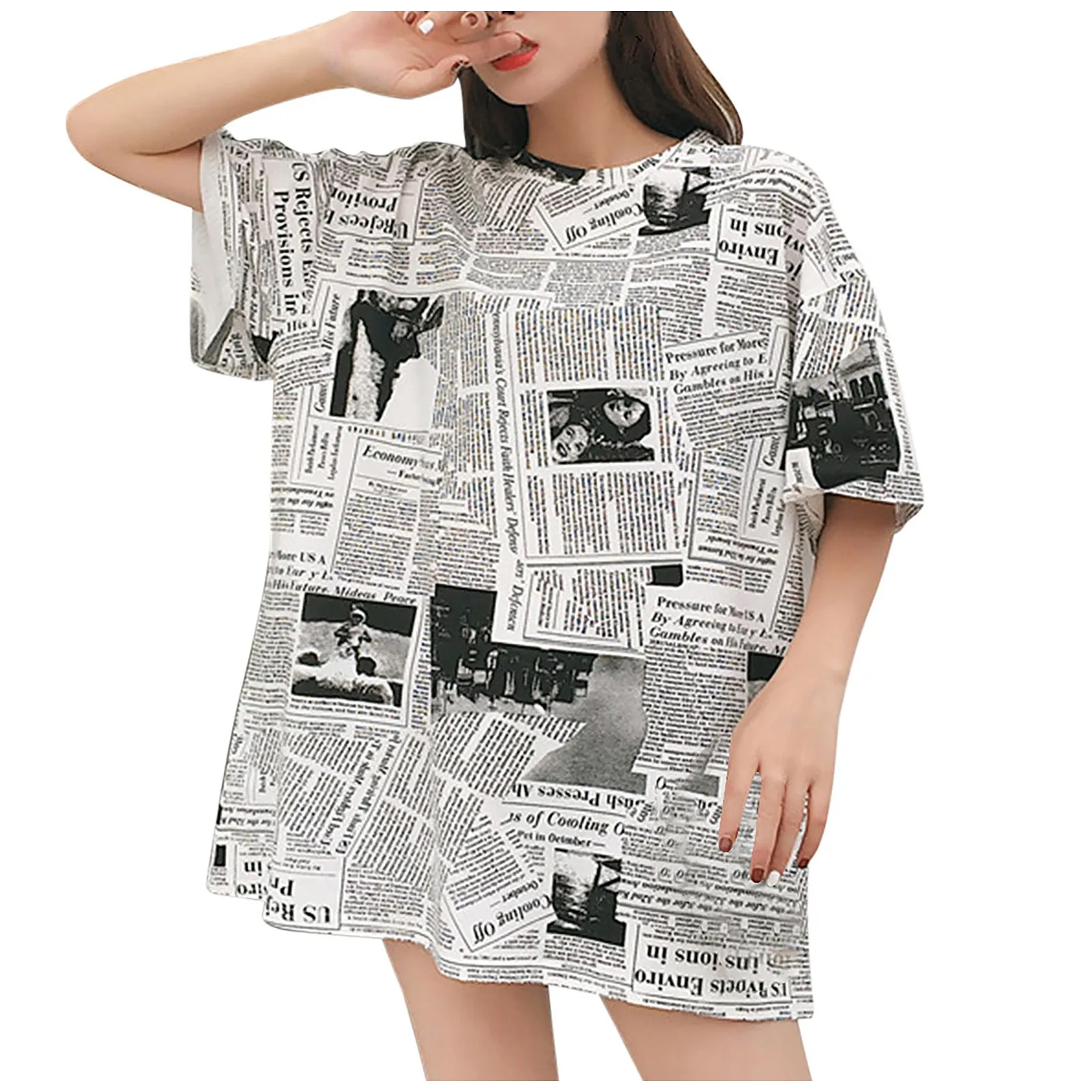 Женская модная футболка с принтом газетных персонажей и круглым вырезом удобный