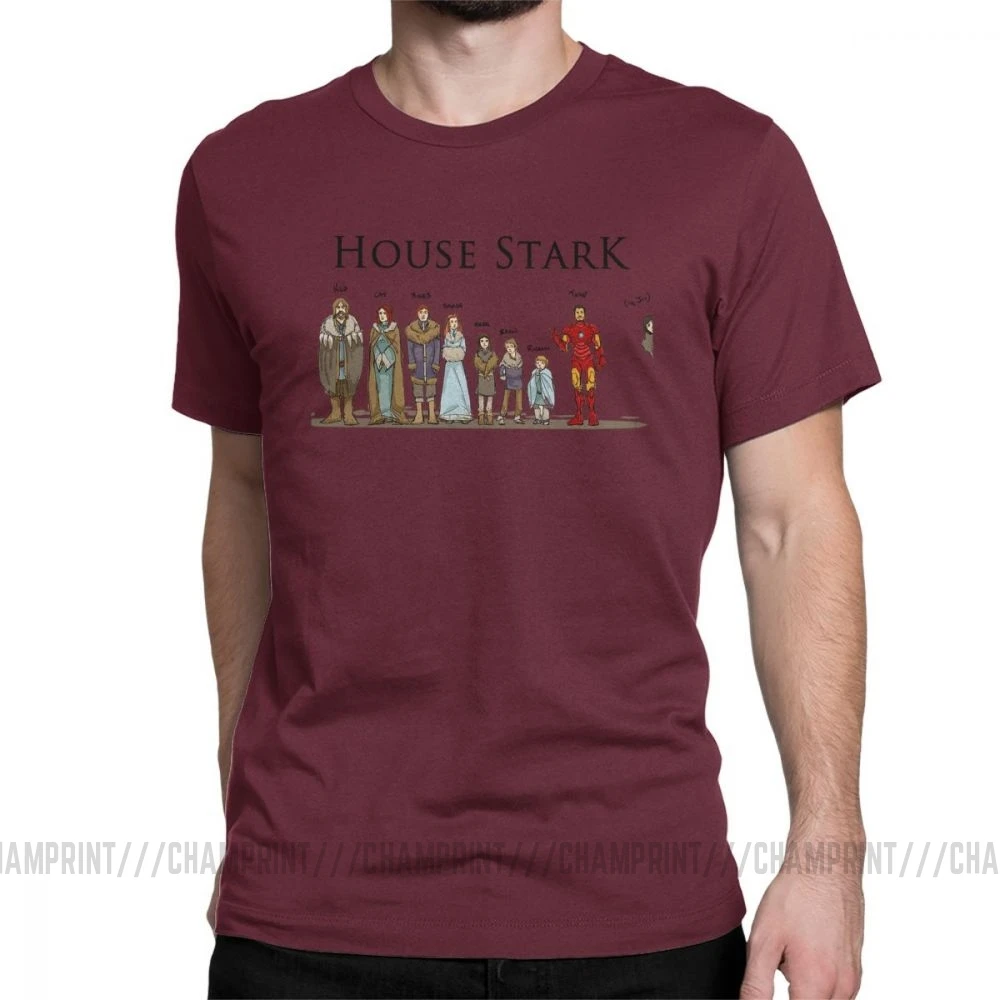 Мужская футболка «Игра престолов» футболка для членов семьи «Дом Старк» винтажная одежда Winterfell с круглым вырезом футболки из чистого хлопка с принтом - Цвет: Бургундия
