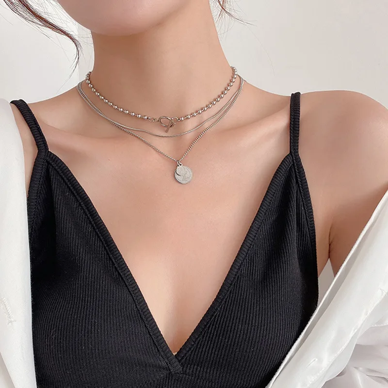 

Fashion new simple titanium steel necklace women folded sweater chain clavicle chain hot sale