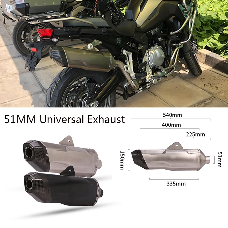 

Universal 51mm Motorcycle Exhaust Muffler Pipe Motocross Silencer For Cbr Yzf Gsxr Ninja250 300 Z400 Z900 MT07 MT09 s1000rr
