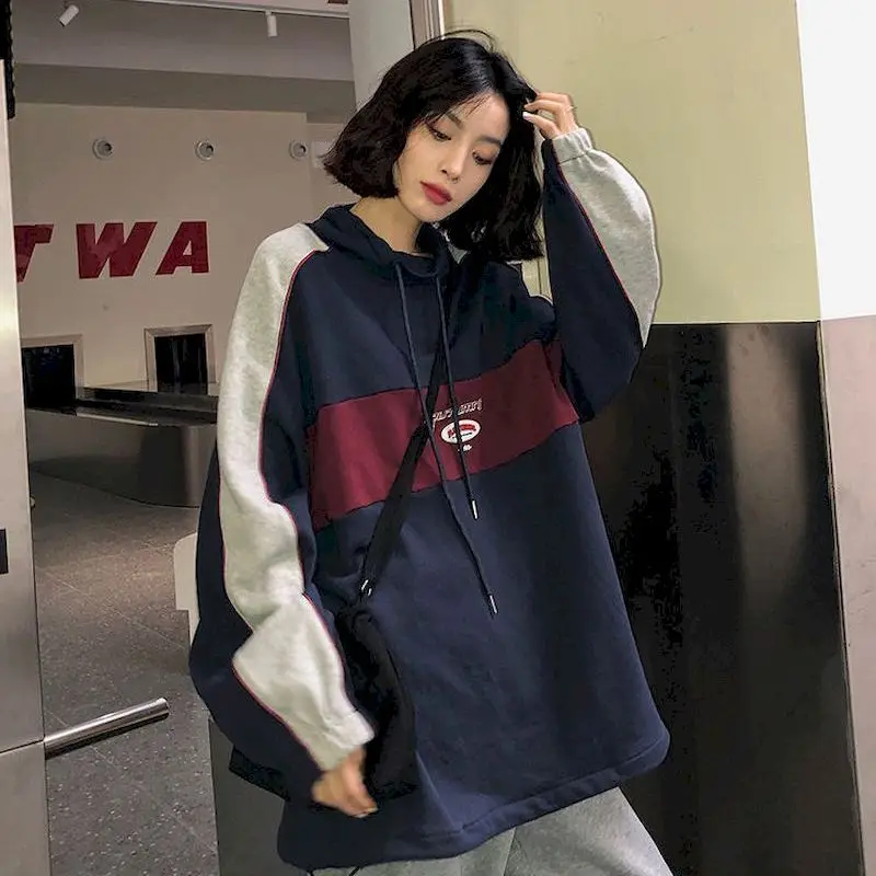 

Turtleneck hoodie oversized pullover sweatshirt stitch vintage hoodies spring autumn casual one piece girls young women clothing