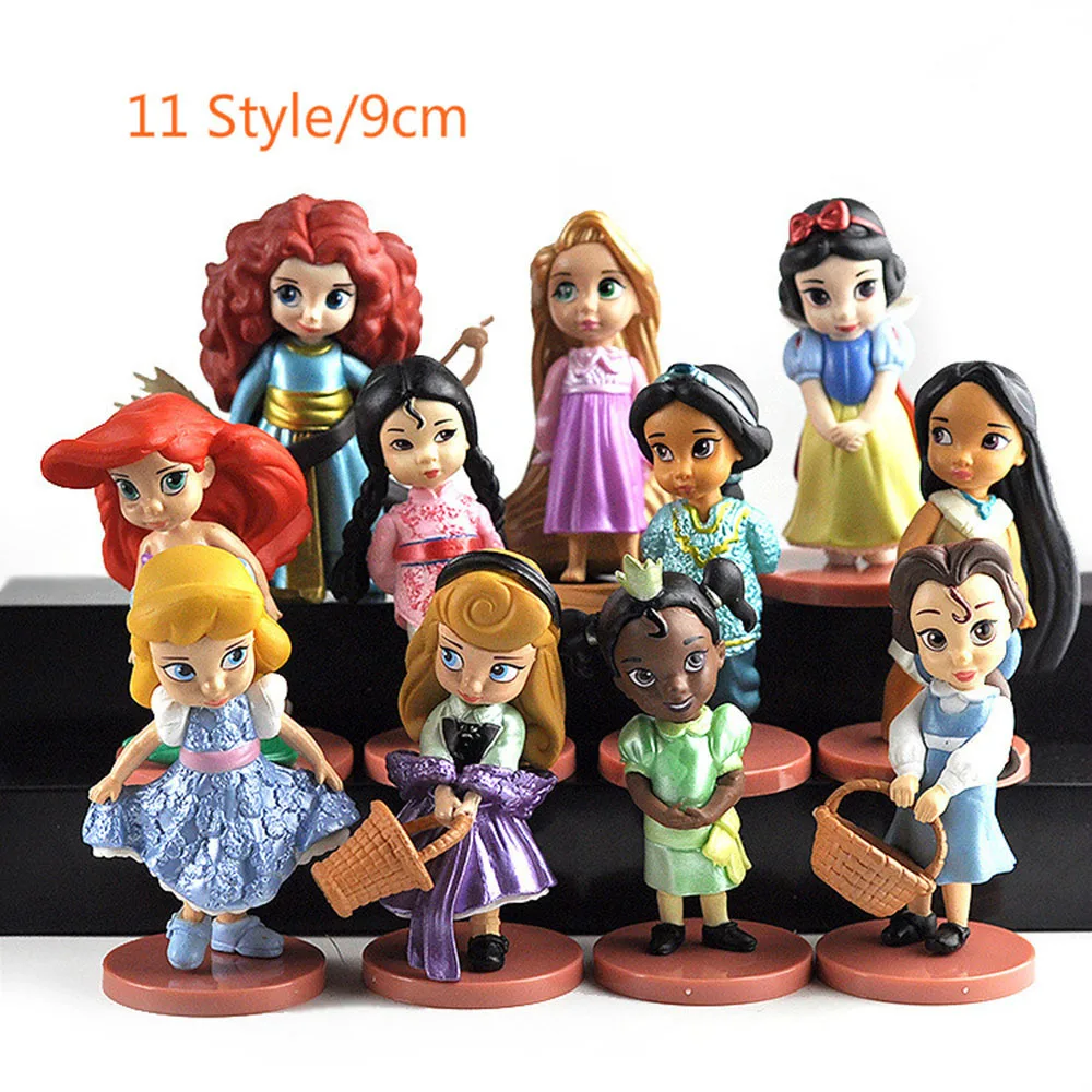 

11pcs Disney Figures Princess Cinderella Belle Mermaid Ariel Sofia Snow White Fairy Rapunzel Action Figures Disney Doll 2DS06