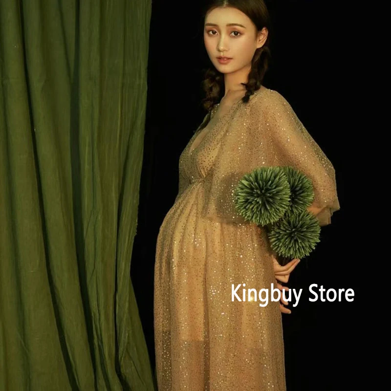 

New Vintage Blingbling Maternity Gowns for Photo Shoot Tulle Women Photography Props Costume Vestido Maternidad Fotografia