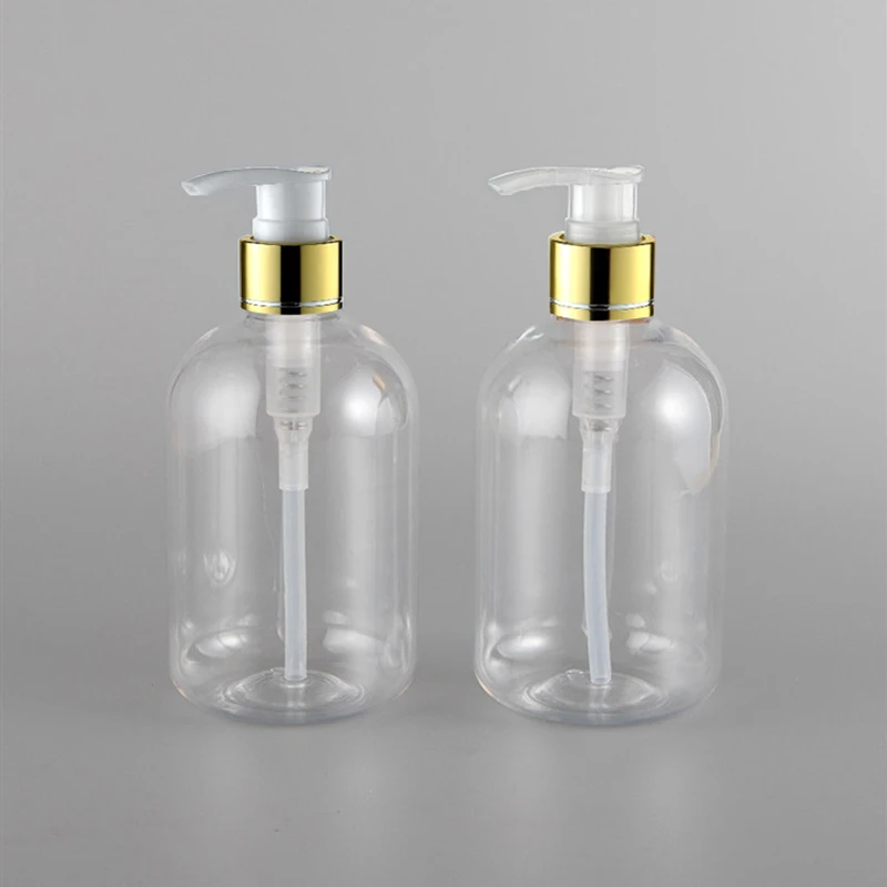 

20pcs 350ml clear Pet Shampoo Bottle 350cc Plastic Lotion gold /silver Pump Bottle Cosmectic Cream Shampoo Container
