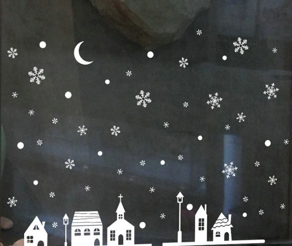 

Snow Night Village Electrostatic Sticker Window Glass christmas Wall Decals Home Decor New year Art Wallpaper