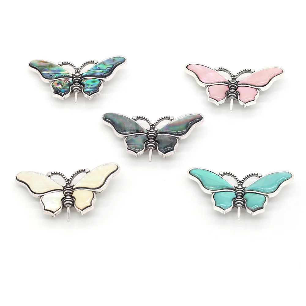 

Natural Shell Alloy Animal Pendant Brooch Butterfly Shape Metal Dyed Abalone Shell Accented Charms for Jewelry Making Ornament