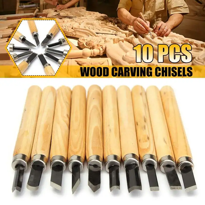 

10Pcs/Set Professional Wood Carving Chisel Knife Hand Tool Set Pen Woodcut For Basic Detailed Carving Woodworking Gouges