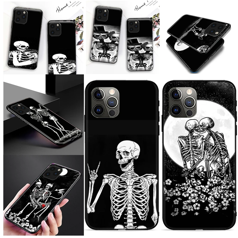 

Skeleton Couple Phone Case For iPhone 7 8 Plus 6 6S 12 Pro MAX Skeleton Couple Funda Cases Coque Carcasa Soft TPU
