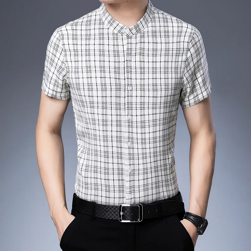 

Summer Linen Shirt Men's short sleeve loose stand collar casual shirt dad middle aged 2021 NEW