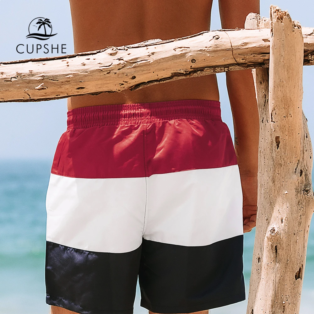 CUPSHE Red White Blue Color Block Men's Board Shorts Summer Beach Trunks Men 2019 Swimming Surfing Pants Beachwear | Спорт и