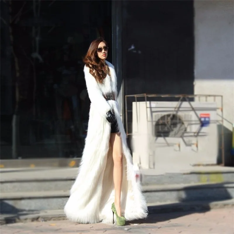 Lugentolo Long Faux Fur Coat Women Winter Fashion  Warm Long Sleeve Turn-down Collar Luxurious Coat