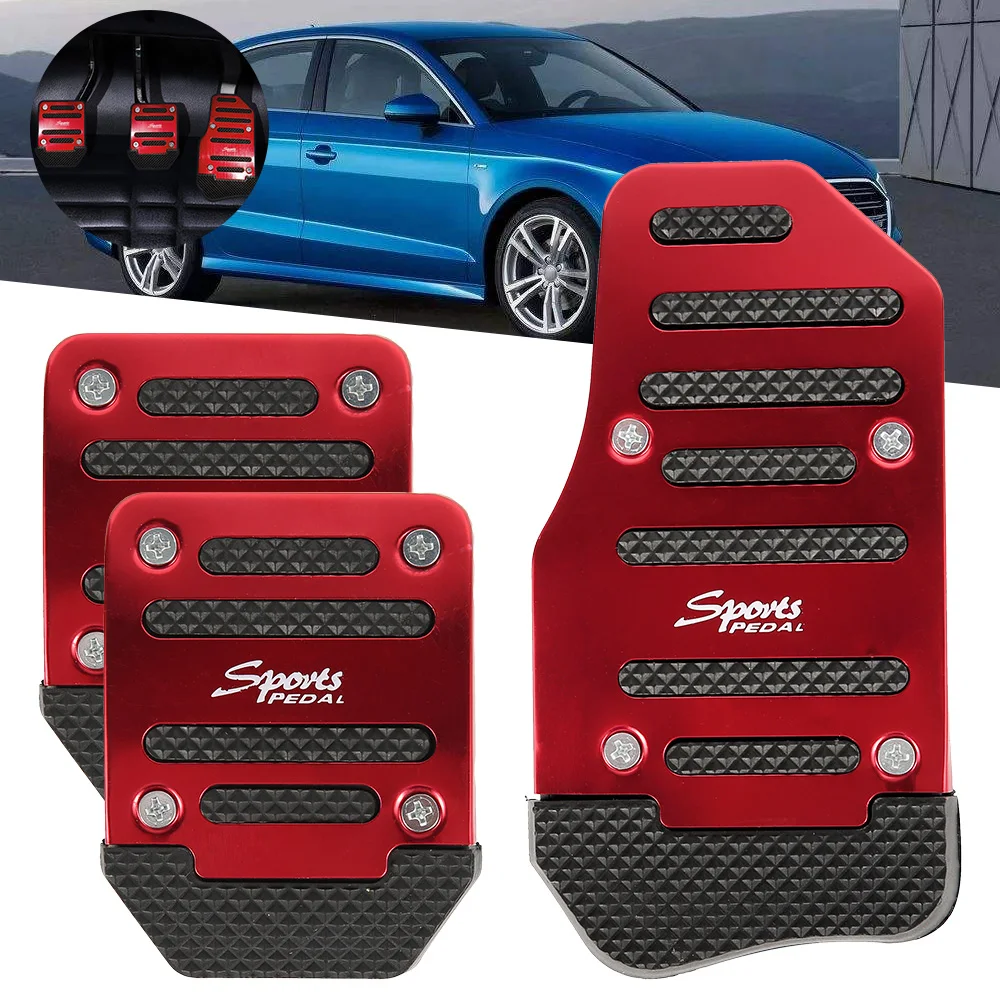 

3pcs Aluminium Alloy Foot Treadle Cover Pad Car Auto Vehicle Non-slip Pedal red Car Accessories