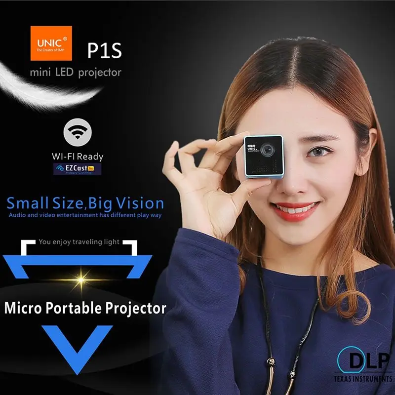 Мини проектор телефон с проектором UNIC P1S HD Wi-Fi беспроводной DLP карманный 40 лм