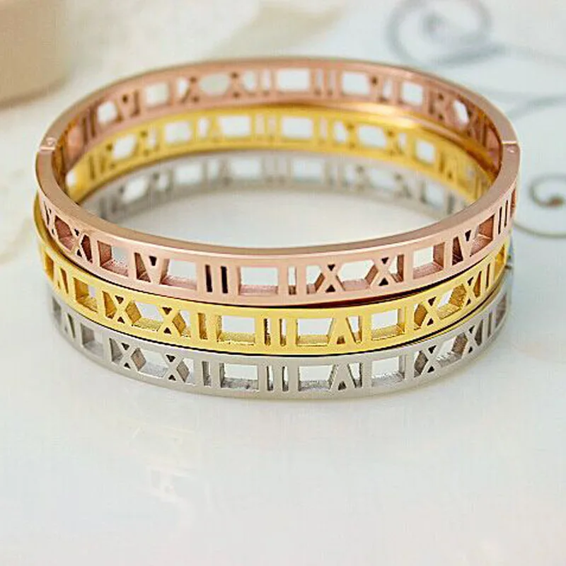 Классический Модный полый римский браслет цифры Титановый стальной ювелирные