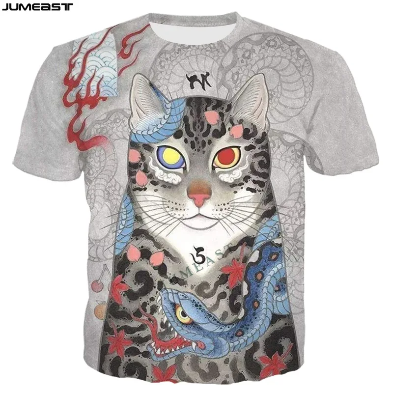 

Футболка Мужская/Женская, с 3D-принтом, с рисунком кошки-самурая