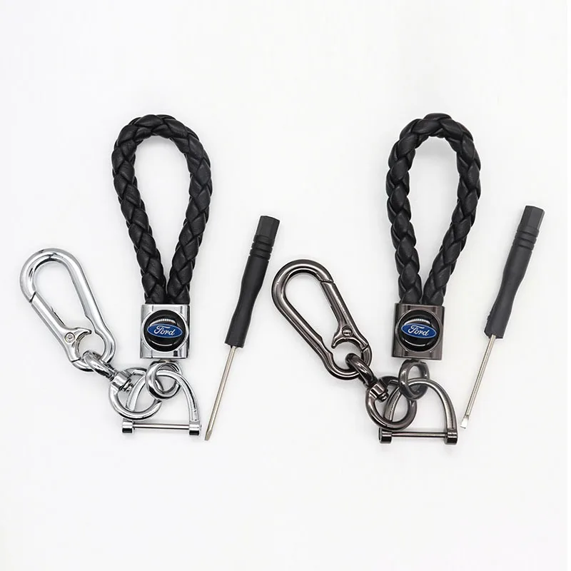 

Braided rope car keychain detachable metal 360 degree rotating horseshoe buckle men's keychain gift suitable for Ford-logo