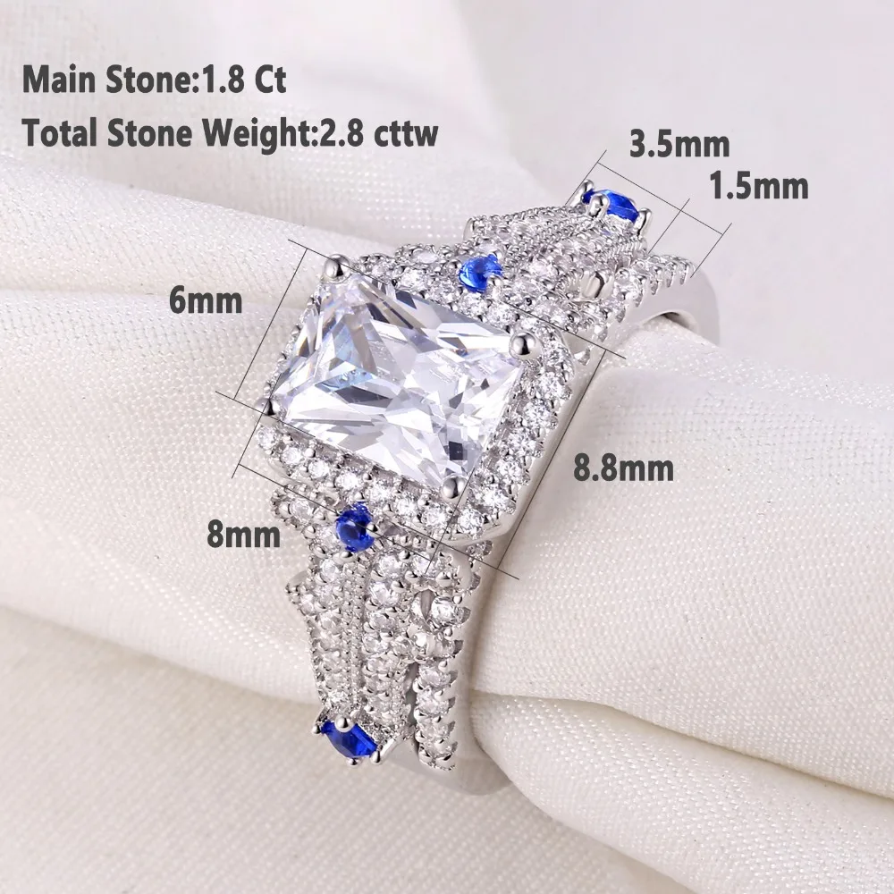 Newshe Classic Bridal Set Wedding Engagement Rings For Women 925 Sterling silver Princess Cut White Blue AAA Cubic Zirconia