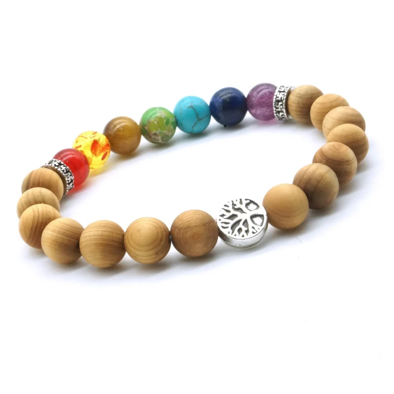 Будда Древо Жизни 7 Чакра 8 мм Красочные Каменные деревянные бусины ароматерапия